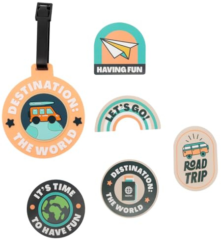 Mr. Wonderful - Luggage tag + sticker set - Destination: the world - Etiqueta de maletas - Incluye 7 Pegatinas con Mensaje