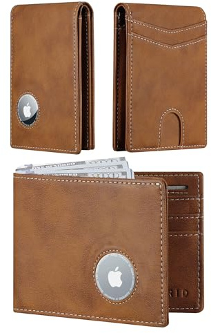 furid Leather Wallet Compatible with Airtag: Slim Air Tag Wallet for Men RFID Blocking, Bifold, Front Pocket, Minimalist Card Holder