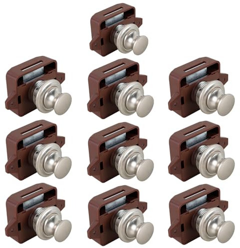Paquete de 10 cerraduras de botón elegantes para gabinete, sin llave, cierre decorativo para armario, puerta de cajón, yates (marrón)