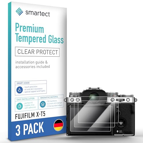 smartect [3 Stycken, Clear] Skärmskydd kompatibel med Fujifilm X-T5, HD Screen Protector i Härdat Glas 9H, Bubbelfri Installation, Anti-Fingeravtryck