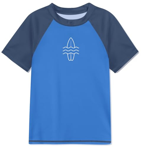 Glimnerize Rashguard-Shirts für Jungen, LSF 50+, Sonnenschutz, Angeln, Wasser, Strand, Surfen, Bademode, 3–14 Jahre, Surfbrett Dunkelblau, 130 cm