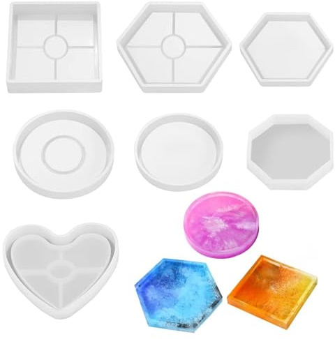 Tkxjry 7 Pezzi Vassoio per Stampi in Silicone, Stampi Decorativi in Resina, stampi per colata di, stampi in resina epossidica, Stampi Fai-da-Te per Fare Piatti, Fare Coaster, Creazione di Artigianato