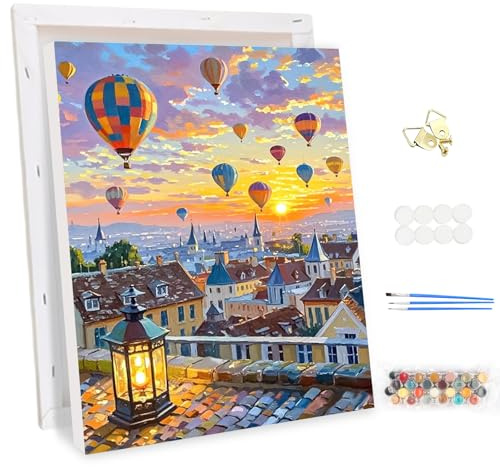MEIYUDA Pintar por Numeros Adultos con Marco Globo aerostático, DIY Pintura por Numeros Kit Manualidades, Cuadros por Numeros Pigmento Acrílico, Decoración para el Hogar Regalo de pared 30x40cm