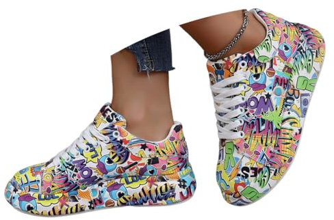 ticticlily Laufschuhe Damen Turnschuhe Sportschuhe Leicht Sneaker Bunte Graffiti Casual Schuhe A Violett 39 EU
