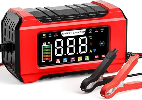 15A Auto Batterien Ladegerät, Aibeau 12V/24V Intelligentes KFZ Autobatterie Ladegerät mit 9-Stufen-Ladung, LCD-Bildschirm für Auto, AGM, Gel Blei-Säure-Batterien und LiFePO4-Batterien