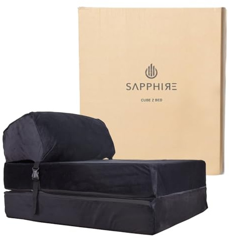SAPPHIRE Folding Single Z Bed Mattress – 3-in-1 Guest Bed Chair, Fold Out Sofa Bed for Adults & Kids, Portable & Space Saving – Comfortable Foam Lounger Velet (black)