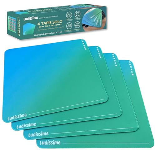 Ludissime - Lot 4 Tapis de Cartes individuels 33×33 cm – Mini Tapis Jeux de société, playmat antidérapants, Ultra Plats et compacts
