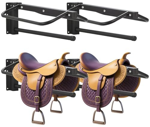 Sidasu 4 Pack Saddle Rack with Pad Bar,Heavy Duty Wall Mounted Saddle Rack, Saddle Stand Detachable for Western Style Saddles,Horse Tack Storage,Black