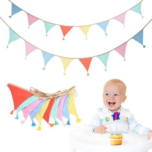 2 Pcs Compleanno per Cameretta 2.6M, Ghirlande per Feste e Compleanni per Bambini, Bandierine Festoni Decorazioni, Decorazione per la Cameretta dei Bambini - Colore Macaron