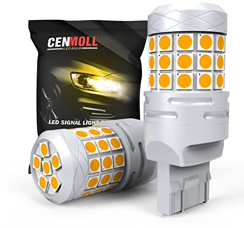 Cenmoll 7443 W21/5W Lampadina a LED Giallo ambra, Super Luminosa 40W 2000LM 12V-24V Canbus Error Free 580 7443 W21/5W Lampadina per retromarcia di retromarcia per auto Indicatori di direzione, 2PCS