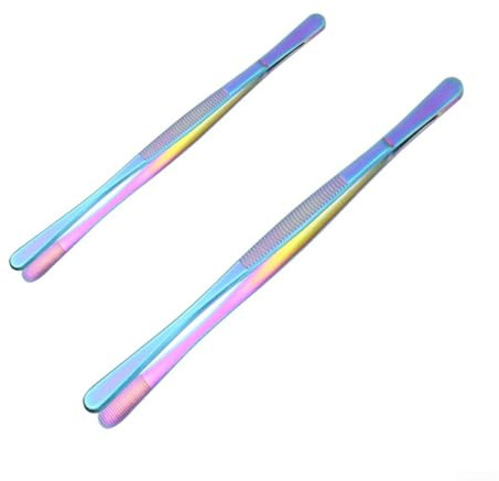 Sawhamale Set di pinzette per barbecue, 25 cm e 30 cm, in acciaio inox, pinze da cucina con impugnatura antiscivolo, manipolazione di precisione per alimenti, per grigliare, cuocere al forno, barbecue