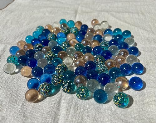MEIERLE & Söhne Canicas de cristal premium Ocean Galaxy Edition – 100 canicas decorativas en azul, turquesa y cristal transparente – canicas de cristal para jarrón, bricolaje y decoración