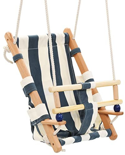 vidaXL Holz Babyschaukel mit Sicherheitsgurt Kinderschaukel Gartenschaukel Kleinkinderschaukel Schaukel Schaukelsitz Hängesitz Baby Kinder Baumwolle Blau