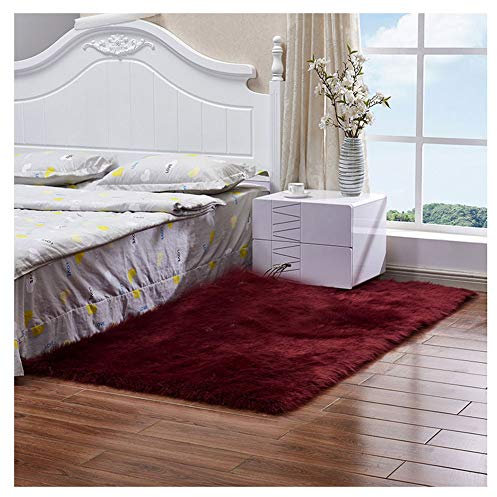DAIHAN Künstlicher Nachahmung Lammfell Sofa Teppich, Lammfellimitat Teppich Longhair Fell Optik Nachahmung Wolle Bettvorleger für Wohnzimmer Schlafzimmer Kinderzimmer Weinrot 60 * 60cm