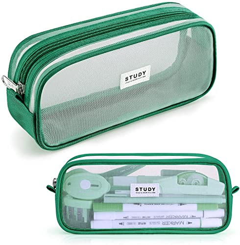 KALIDI Clear Pencil Case Large Pen Bag Stationery Pouch for Student School | Transparent Mesh Storage Pen Bag Cosmestic Make up Bag for Boys Girls College Office Travel 23x6.5x10cm