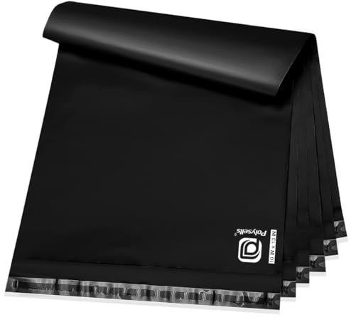 POLYSELLS Sobres de envío de polietileno, sellado adhesivo fuerte, bolsas de correo postal impermeables y resistentes al desgarro. Bolsas de correo para ropa, libros y accesorios (negro, 10 x 13