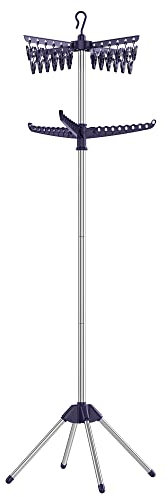 SONGMICS Clothes Airer, Clothes Drying Rack with 3 Rotatable Arms for Hangers, 4-Leg Indoor Folding Laundry Rack, Stainless Steel, for Clothes and Socks, 183 cm High, Blue and Silver LLR512Q01