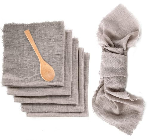 Fililogor Tovaglioli di lino 6pack, 100% Cotone Tovaglioli con Frangia, Tovaglioli da Tavola Cotone 42 x 42 cm per Decorazione da Tavolo, Matrimonio, Cena, Caffè, Ristorante