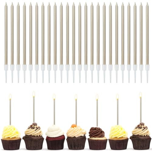 FIHODONE 24 Stück Geburtstagskerzen,Kerzen Geburtstag Geburtstagskerzen für Torte,Kerzen Verzieren Mädchen Junge, Geburtstagsdeko Hochzeit Party Kuchen Dekorationen (Gold)