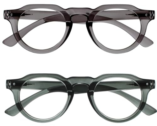 OPULIZE RIO Gafas de Lectura con Filtro de Luz Azul Pack de 2 - Montura Parte Superior Plana - Verde, Gris - Hombres y Mujeres - BB53-67 - +1.50