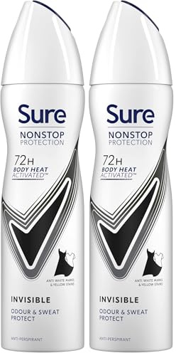 Sure Invisible Black & White Nonstop Protection deodorant spray that protects against white marks and yellow stains Anti-perspirant Deodorant Aerosol 72h protection against sweat and odour 150 ml