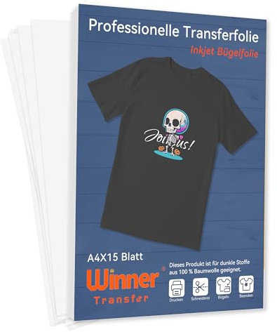 WinnerTransfer 15X A4+2 A3 Silikonpapier, Professionelle Inkjet Transferfolien Für dunkle Stoffe Bügelfolie Für dunkle T- Shirts,Transferpapier,Bügelpapier,Textilien Folien,Transfer Paper(D-WT-3-15)