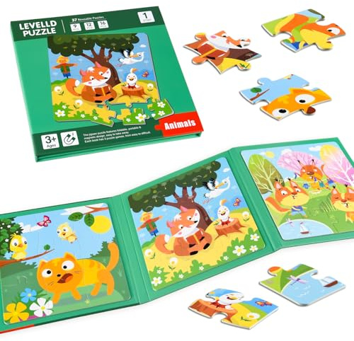 ASTARON Puzzles magnétiques pour Les Tout-Petits, 9-12-16 pièces Puzzles d'apprentissage du Monde Animal pour Les Voyages en Voiture, Jouets de Voyage, activités en Avion pour Enfants