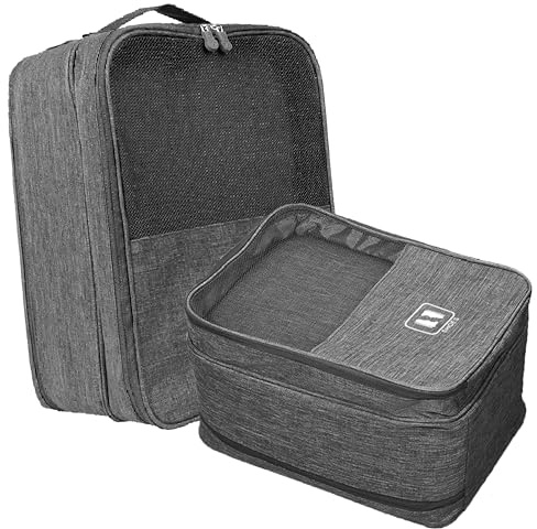 Borsa per scarpe da viaggio (35 x 26 x 21 cm), impermeabile, per scarpe, per trolley, da viaggio, con chiusura a strappo, colore: nero, grigio., Borsa per scarpe
