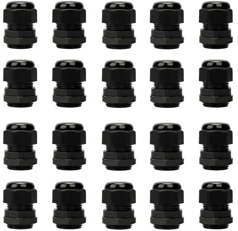 Prensaestopas impermeables M20 de 20 mm IP68, apto para cables de 6 mm a 12 mm, conectores de compresión de nailon de plástico con contratuerca y arandela, protectores de contratuerca ajustables para