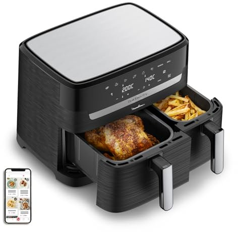 Moulinex air fryer deux compartiments + livre de 20 recettes, Capacité XXL 8,3L, Jusqu'à 8 personnes, 7 Programmes automatiques, Ecran tactile digital, Dual essential inox, YY5545FB