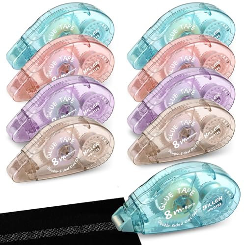 YSWOVUO 8 Stück Kleberoller, 8mm x 8m Fotokleber Doppelseitig Selbstklebend, Scrapbook Zubehör Kleberoller Maus, Klebemaus Roller zum Basteln von Fotoalbum, Karten, Fotos, Büro, Tagebuch