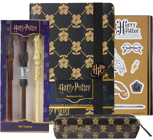 Get Trend Harry Potter Set Cancelleria con Quaderno Diario Penna a Sfera Bacchetta Astuccio Matite Stickers Hogwarts Materiale Scolastico e Ufficio (Nero Harry Potter)