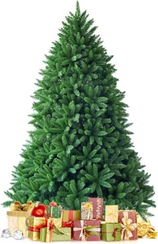 GOPLUS Sapin de Noël Artificiel 225cm, 1900 Branches en PVC Ignifuge, Base en Métal, Ouverture Automatique, Sapin de Noël Premium pour Maison, Entreprise, Centre Commercial