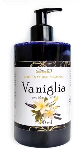Shampoo per Cavalli Grigi alla Vaniglia Arcafarm 500ml - Azione anti giallo per manti Chiari e Bianchi, deterge e smacchia, Shampoo Aroma delicato - Made in Italy