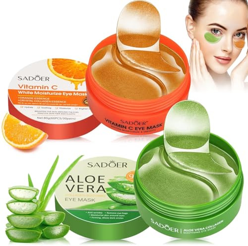 120 Piezas Parches de Ojos de Aloe Vera, Vitamina C Mascara para Los Ojos, parches ojos Bolsas y Ojeras, ParChes Contorno de OjOs, Antiojeras, Anti Edad, Hinchazón, Quitar Bolsas de OJOS