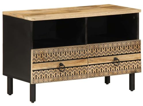 LLEZKBR Gabinetes y estantes de almacenamiento para medios de almacenamiento, color negro, 70 x 33,5 x 46 cm, madera maciza de mango