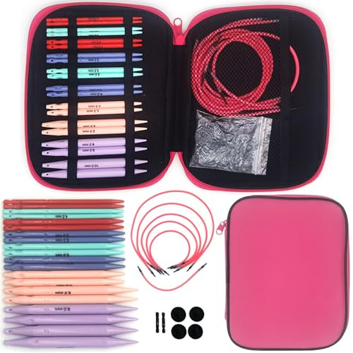Aiguille Circulaire Interchangeable, 10 Paires Ensemble d'Aiguilles à Tricoter 3.75-10 mm d'Aiguilles Circulaires Tricot Interchangeable avec Étui et Accessoires pour Débutants Professionnels,1 Pièces