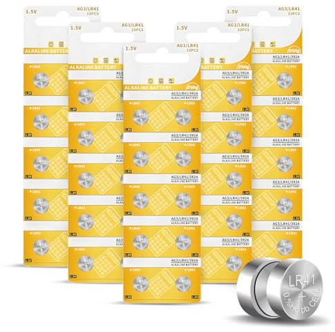 Taozoey Pilas AG3 1.5V Alcalinas Tipo Botón de Litio, Paquete de 50 Pilas Boton LR41, para Calculadoras, Relojes Inteligentes y Juguetes