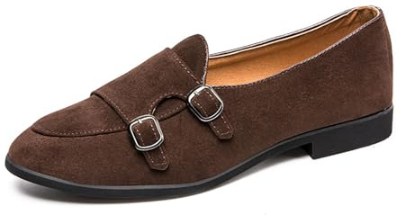 Scarpe da Uomo con Doppia Monkstrap, Senza Lacci, Pelle Scamosciata Sintetica Scarpe Business & Casual,Marrone,39 EU