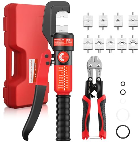 GETLITOOL 8-Ton Hydraulic Crimping Tool Kit with 9 Dies & Wire Cutter | Heavy Duty Hydraulic Crimper for Battery Cables, Lugs, and Terminals for Electrical, Solar, and Automotive Applications