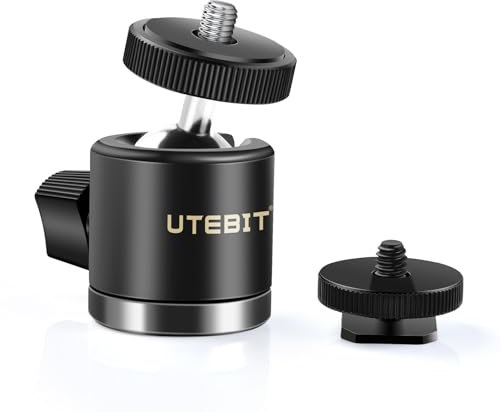 Tripod Ball Head, UTEBIT 360° Swivel Mini Ball Head with 1/4 Hot Shoe Mount for DSLR Cameras, Monitor, Tripods, Monopods, Light Stand, Max Load 3kg/6.6lbs