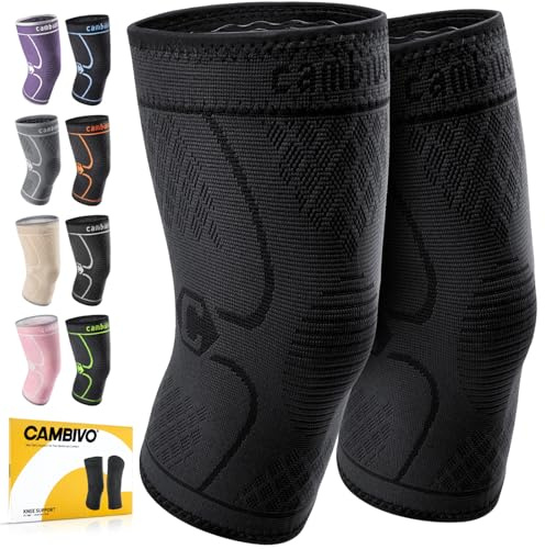 CAMBIVO Knee Support Men (2 Pack), 3D Knit Compression Knee Sleeves | Double Anti-Slip Silicone Grip, Lightweight Breathable Comfort, Knee Pain Relief for Running Gym Walking Marathon