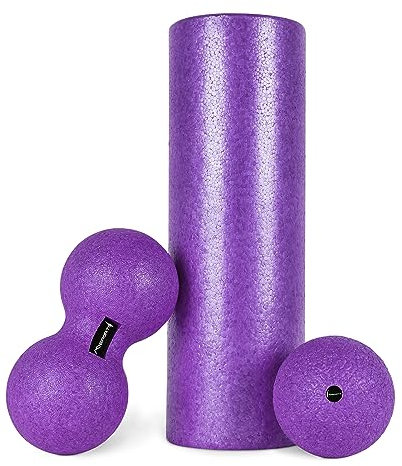 MSPORTS Faszienrolle + Massageball Premium inkl. Übungsposter + Workout App GRATIS | FASZIENSET - Professional Studio Qualität | Massagerolle Foamroller (VIOLETT)