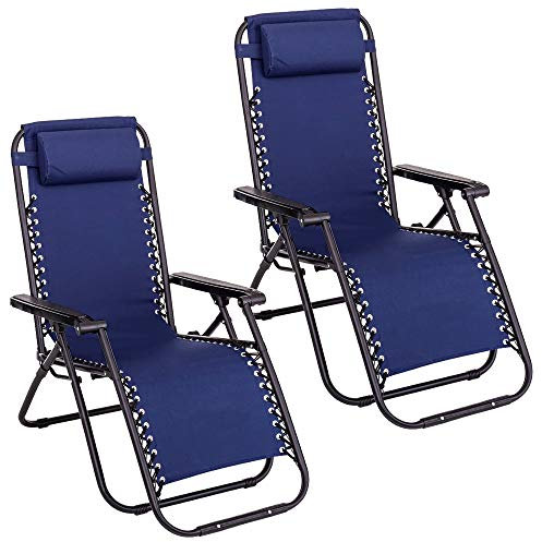 LOLAhome - Pack de 2 sillas, Tumbonas Gravedad Cero reclinables con Bloqueo de Seguridad de Tejido Oxford y Acero de 95x65x106 cm, Hamacas jardín con cojín (Azul)