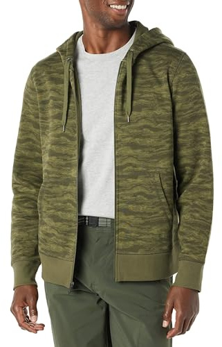 Amazon Essentials Chaqueta de Felpa con Cremallera Completa (Disponible en Tallas Grandes y Largos Especiales) Hombre, Verde Camuflaje Abstracto, L