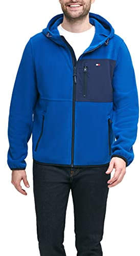 Tommy Hilfiger Herren Hooded Performance Fleece Jacket Jacke, Königsblau/Marineblau, gemischte Medien, XL