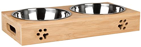 LAUBLUST Futterstation für Haustiere - Größe L - Bambus, 2 Edelstahl Fressnäpfe | Futternapf Hunde & Katzen