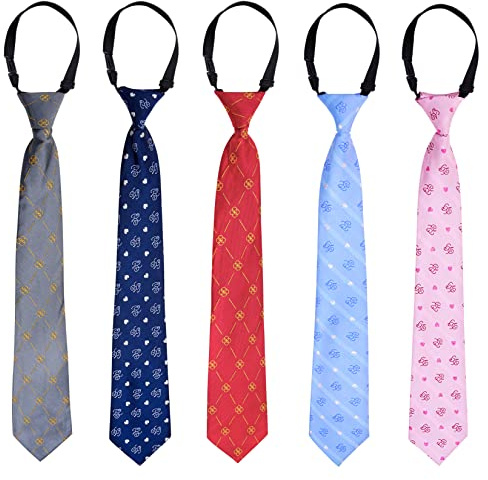 Sucrain 5pcs Boy's Necktie Pre-tied Adjustable Neck Strap Tie for Wedding Graduation School Cosplay Uniforms