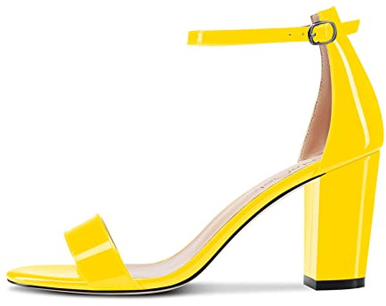 NobleOnly Donna Chunky Blocco Alto High Tacco Heel Aperte sulla Punta Sandali Cinturino alla Caviglia Cute Dress da Matrimonio Clear Scarpe Giallo Verniciata 41 EU