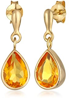 Elli Ohrringe Elli PREMIUM Ohrringe Damen Ohrhänger Tropfen Elegant mit Citrin in 925 Sterling Silber vergoldet